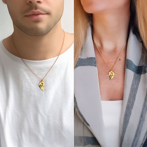 Me - Set coliere personalizate cu fotografie pentru cuplu sau prieteni din argint 925 placat cu aur galben 24K