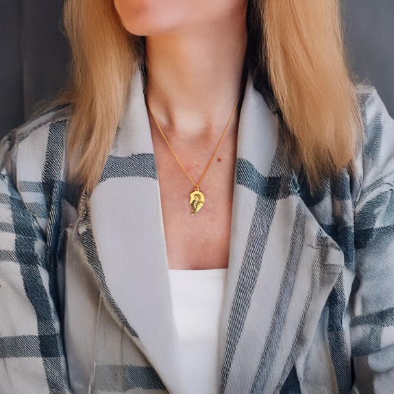 Me - Set coliere personalizate cu fotografie pentru cuplu sau prieteni din argint 925 placat cu aur galben 24K