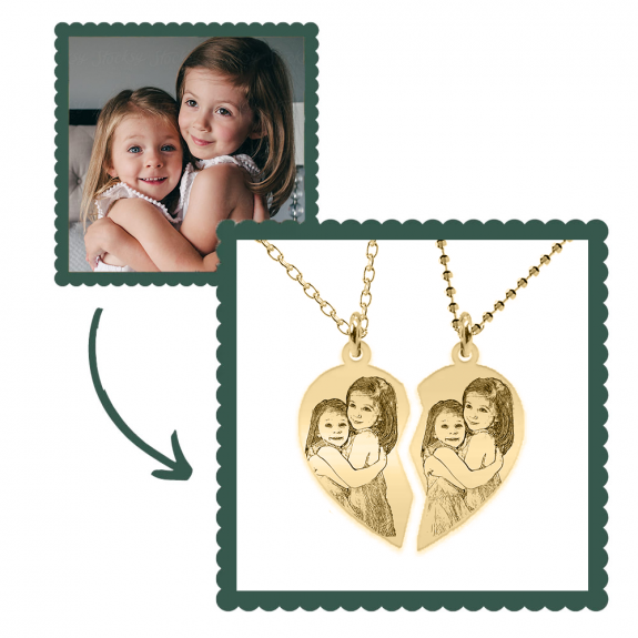 Me - Set coliere personalizate cu fotografie pentru cuplu sau prieteni din argint 925 placat cu aur galben 24K