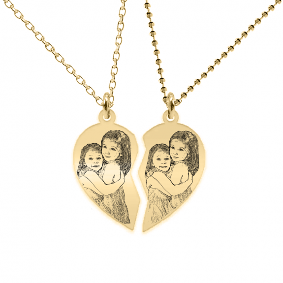 Me - Set coliere personalizate cu fotografie pentru cuplu sau prieteni din argint 925 placat cu aur galben 24K