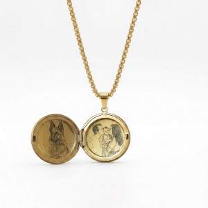 Me - Colier personalizat cu fotografie si locket rotund din otel inoxidabil placat cu aur galben