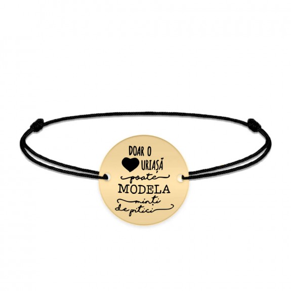 Mia - Bratara personalizata snur simplu pentru educatoare/invatatoare/profesoara din argint 925 placat cu aur galben 24 karate