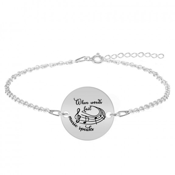 Music - Bratara personalizata pentru iubitorii de muzica "When words fail, music speaks" din argint 925