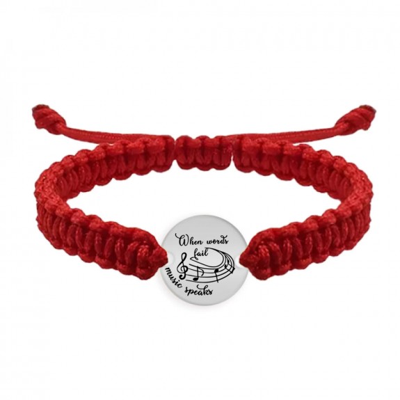 Music - Bratara personalizata snur impletit pentru iubitorii de muzica "When words fail, music speaks" din argint 925