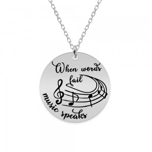 Music - Colier personalizat pentru iubitorii de muzica "When words fail, music speaks" din argint 925