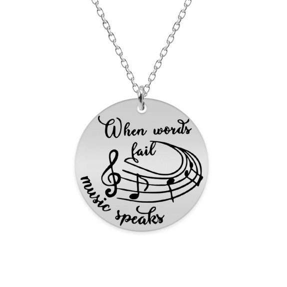 Music - Colier personalizat pentru iubitorii de muzica "When words fail, music speaks" din argint 925
