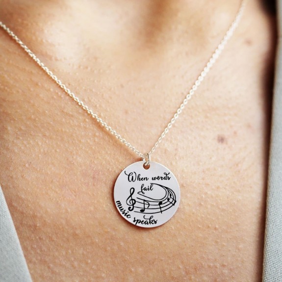 Music - Colier personalizat pentru iubitorii de muzica "When words fail, music speaks" din argint 925