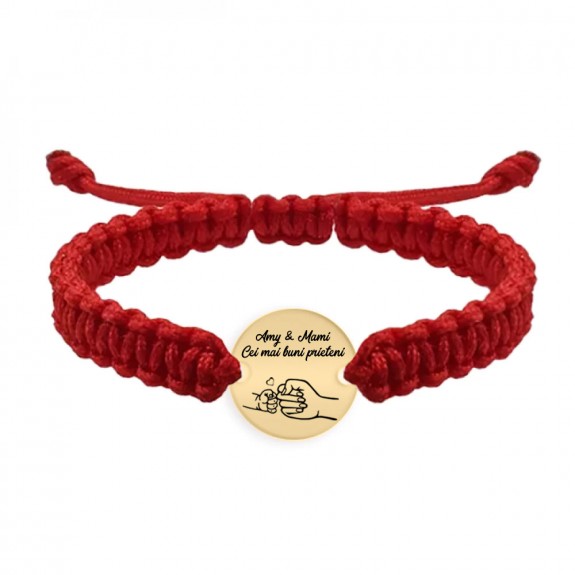 Nala - Bratara personalizata cu banut si snur impletit pentru mama din argint 925 placat cu aur galben 24 karate Nala - Bratara personalizata cu banut si snur impletit pentru mama din argint 925 placat cu aur galben 24 karate