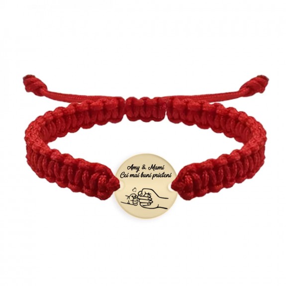 Nala - Bratara personalizata cu banut si snur impletit pentru mama din Aur 14 karate - 12 mm Nala - Bratara personalizata cu banut si snur impletit pentru mama din Aur 14 karate - 12 mm