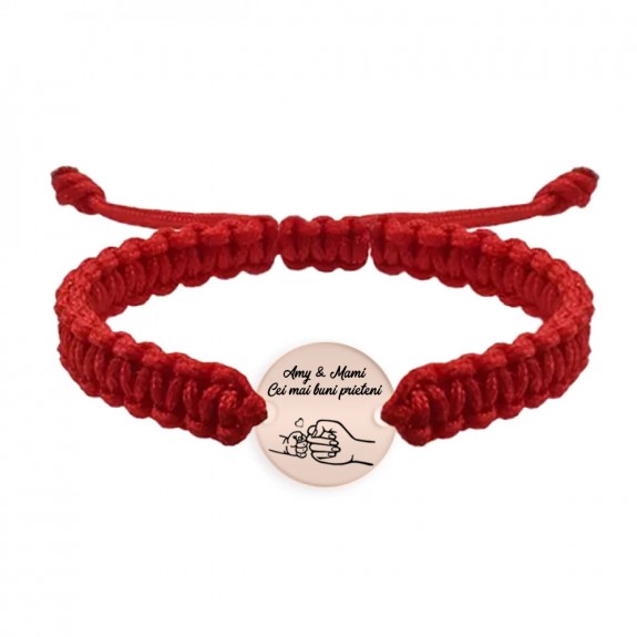 Nala - Bratara personalizata cu banut si snur impletit pentru mama din argint 925 placat cu aur roz Nala - Bratara personalizata cu banut si snur impletit pentru mama din argint 925 placat cu aur roz