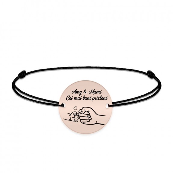 Nala - Bratara personalizata cu banut si snur pentru mama din argint 925 placat cu aur roz Nala - Bratara personalizata cu banut si snur pentru mama din argint 925 placat cu aur roz