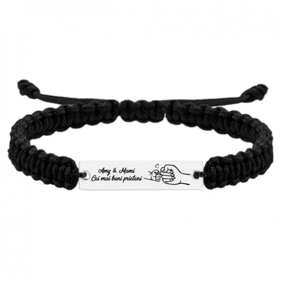 Nala - Bratara personalizata cu tablita si snur impletit pentru mama din argint 925