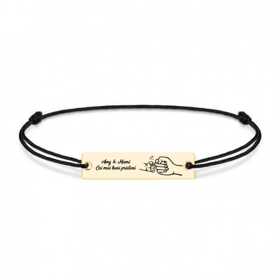 Nala - Bratara personalizata cu tablita si snur pentru mama din argint 925 placat cu aur galben 24 karate