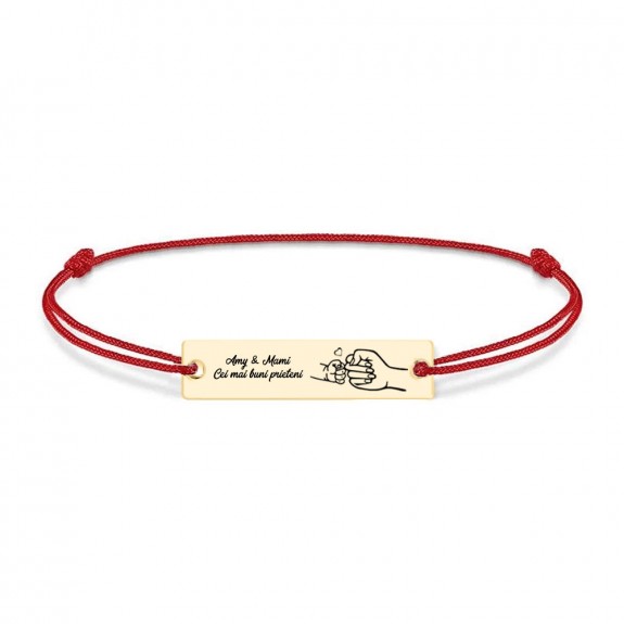 Nala - Bratara personalizata cu tablita si snur pentru mama din argint 925 placat cu aur galben 24 karate