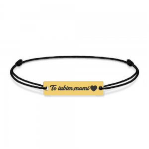 Nasty - Bratara personalizata snur si tablita din argint 925 placat cu aur galben 24K