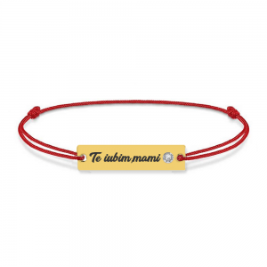 Nasty - Bratara personalizata snur si tablita din argint 925 placat cu aur galben 24K