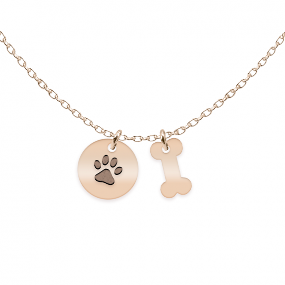 Nero - Colier personalizat banut si os cu nume din argint 925 placat cu aur roz Nero - Colier personalizat banut si os cu nume din argint 925 placat cu aur roz