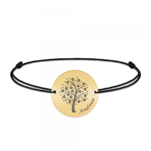 Nome - Bratara personalizata snur banut cu copac din argint 925 placat cu aur galben 24K