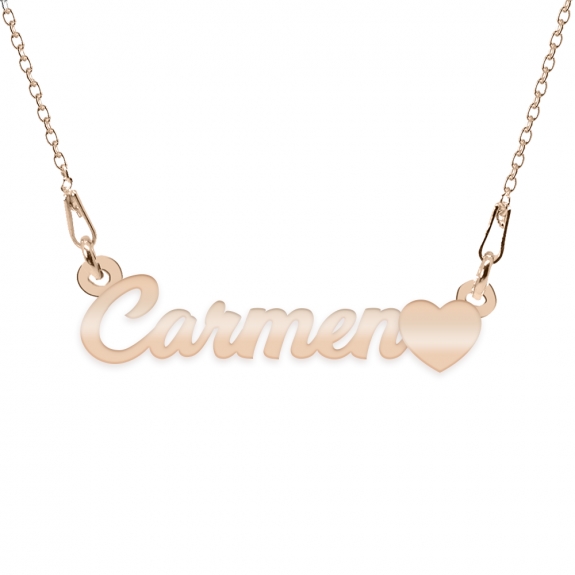 Colier Argint Placat cu Aur Roz, Inimioara, Nume Carmen, BijouxMAG, 45 cm