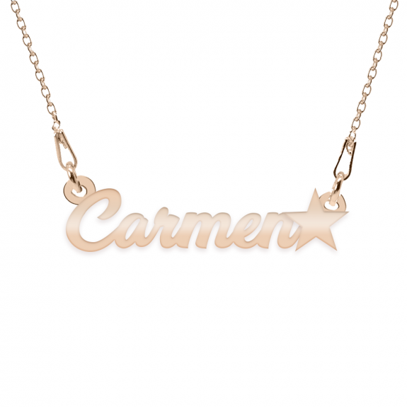 Colier Argint Placat cu Aur Roz, Steluta, Nume Carmen, BijouxMAG, 45 cm