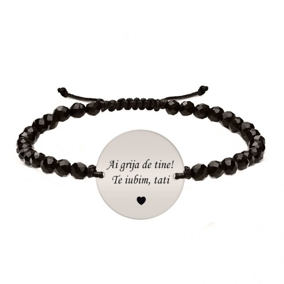 Onixiada - Bratara personalizata pentru tata cu onix fatetat, snur impletit si banut din argint 925 Onixiada - Bratara personalizata pentru tata cu onix fatetat, snur impletit si banut din argint 925