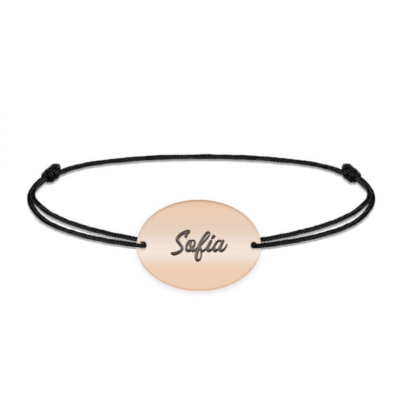 Ovalia - Bratara personalizata snur cu nume din argint 925 placat cu aur roz