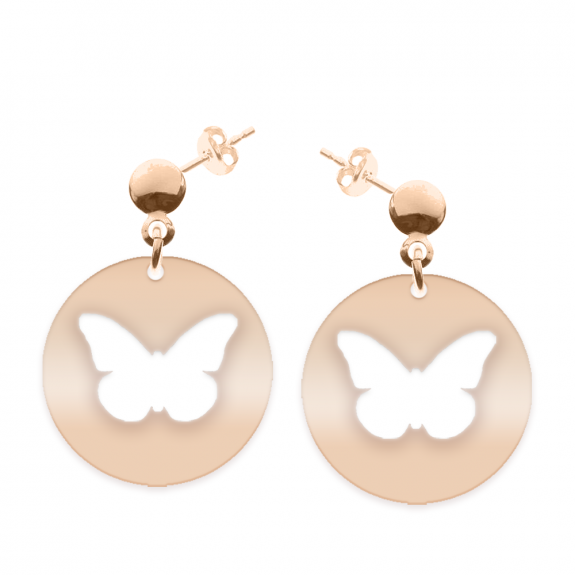 Papilio - Cercei personalizati din argint 925 placat aur roz cu tija si banut cu fluturas decupat Papilio - Cercei personalizati din argint 925 placat aur roz cu tija si banut cu fluturas decupat