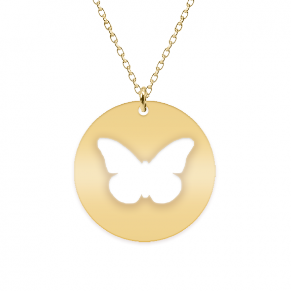 Papilio - Colier personalizat cu fluturas decupat din argint 925 placat cu aur galben 24K- Banut