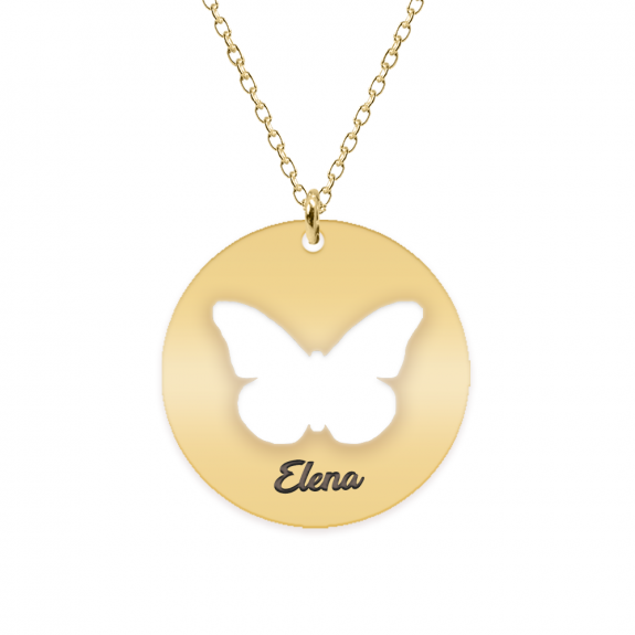 Papilio - Colier personalizat cu fluturas decupat din argint 925 placat cu aur galben 24K- Banut