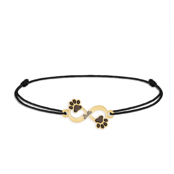 Niky - Bratara personalizata snur infinit si labute cu nume din argint 925 placat cu aur galben 24K