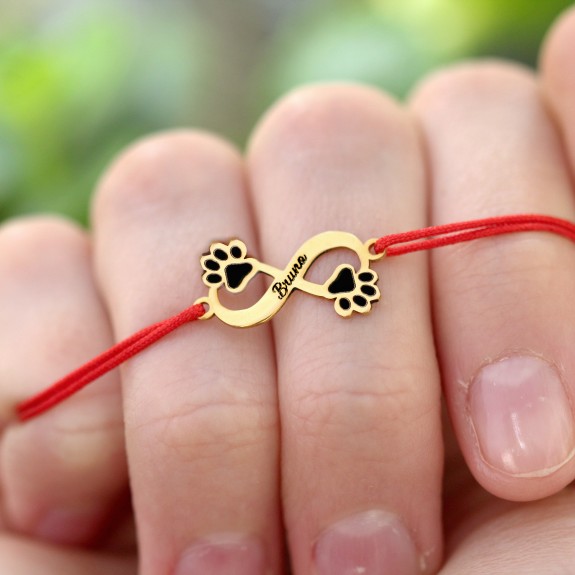 Niky - Bratara personalizata snur infinit si labute cu nume din argint 925 placat cu aur galben 24K