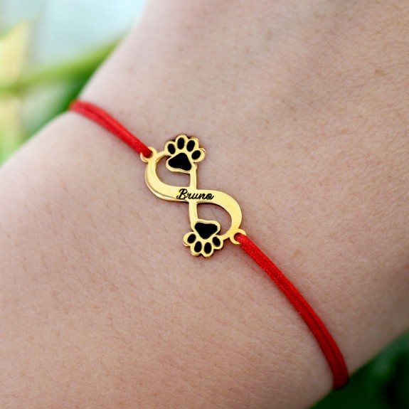 Niky - Bratara personalizata snur infinit si labute cu nume din argint 925 placat cu aur galben 24K