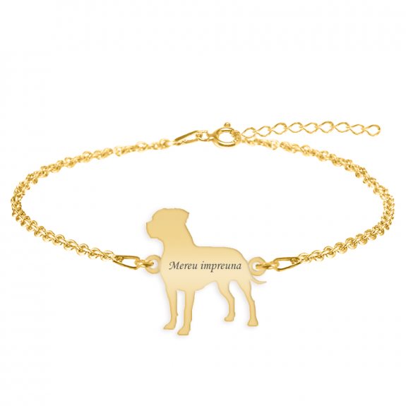 Pitbull - Bratara personalizata Pitbull din argint 925 placat cu aur galben 24K