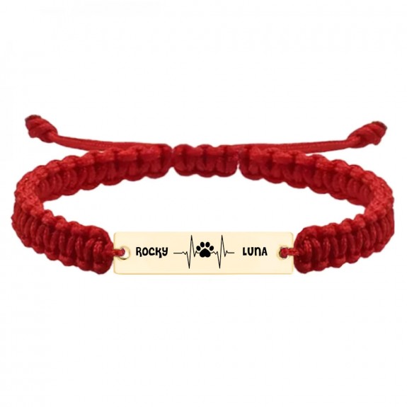 Pulse Paw - Bratara personalizata snur impletit puls cu labuta si numele animalelor de companie din argint 925 placat cu aur galben 24 karate Pulse Paw - Bratara personalizata snur impletit puls cu labuta si numele animalelor de companie din argint 925 placat cu aur galben 24 karate