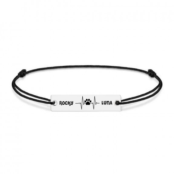 Pulse Paw - Bratara personalizata snur puls cu labuta si numele animalelor de companie din argint 925