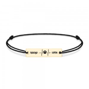 Pulse Paw - Bratara personalizata snur puls cu labuta si numele animalelor de companie din argint 925 placat cu aur galben 24 karate Pulse Paw - Bratara personalizata snur puls cu labuta si numele animalelor de companie din argint 925 placat cu aur galben 24 karate