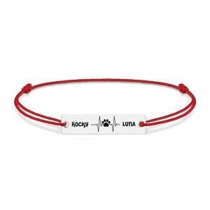 Pulse Paw - Bratara personalizata snur puls cu labuta si numele animalelor de companie din argint 925