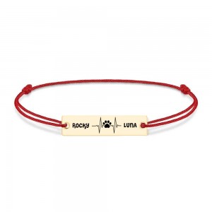 Pulse Paw - Bratara personalizata snur puls cu labuta si numele animalelor de companie din argint 925 placat cu aur galben 24 karate