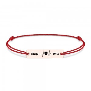 Pulse Paw - Bratara personalizata snur puls cu labuta si numele animalelor de companie din argint 925 placat cu aur roz