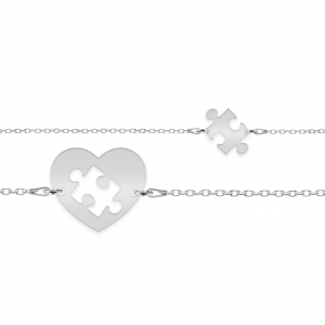 Puzzle - Set bratari personalizate pentru cuplu cu inimioara si piesa puzzle din argint 925