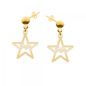 Rita - Cercei personalizati stea cu nume decupat din argint 925 placat cu aur galben 24 Karate