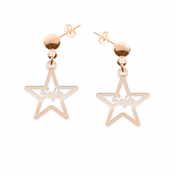Rita - Cercei personalizati stea cu nume decupat din argint 925 placat cu aur roz
