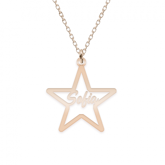 Rita - Colier personalizat stea cu nume decupat din argint 925 placat cu aur roz Rita - Colier personalizat stea cu nume decupat din argint 925 placat cu aur roz