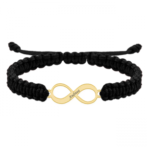 Saray - Bratara personalizata snur impletit infinit si nume gravat din argint 925 placat cu aur galben 24K