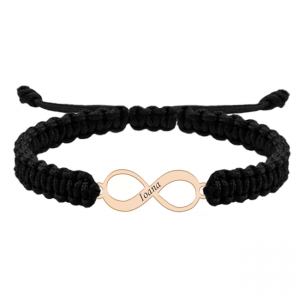 Saray - Bratara personalizata snur impletit infinit si nume gravat din argint 925 placat cu aur roz