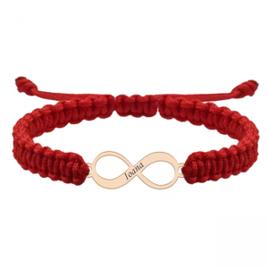 Saray - Bratara personalizata snur impletit infinit si nume gravat din argint 925 placat cu aur roz