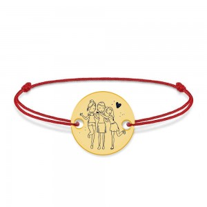 Sisters- Bratara snur personalizata cu banut din argint 925 placat cu aur galben 24K pentru surori