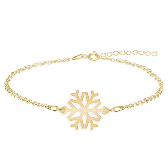 Snowflake - Bratara personalizata argint 925 placat cu aur galben 24K 15 + 3cm cu pandantiv Fulg