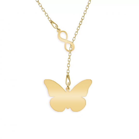 Spangle - Colier personalizat asimetric cu infinit si fluturas din argint 925 placat cu aur galben 24K