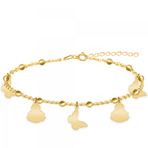Spring - Bratara personalizata tip salba cu buburuze si fluturasi din argint 925 placat cu aur galben 24K